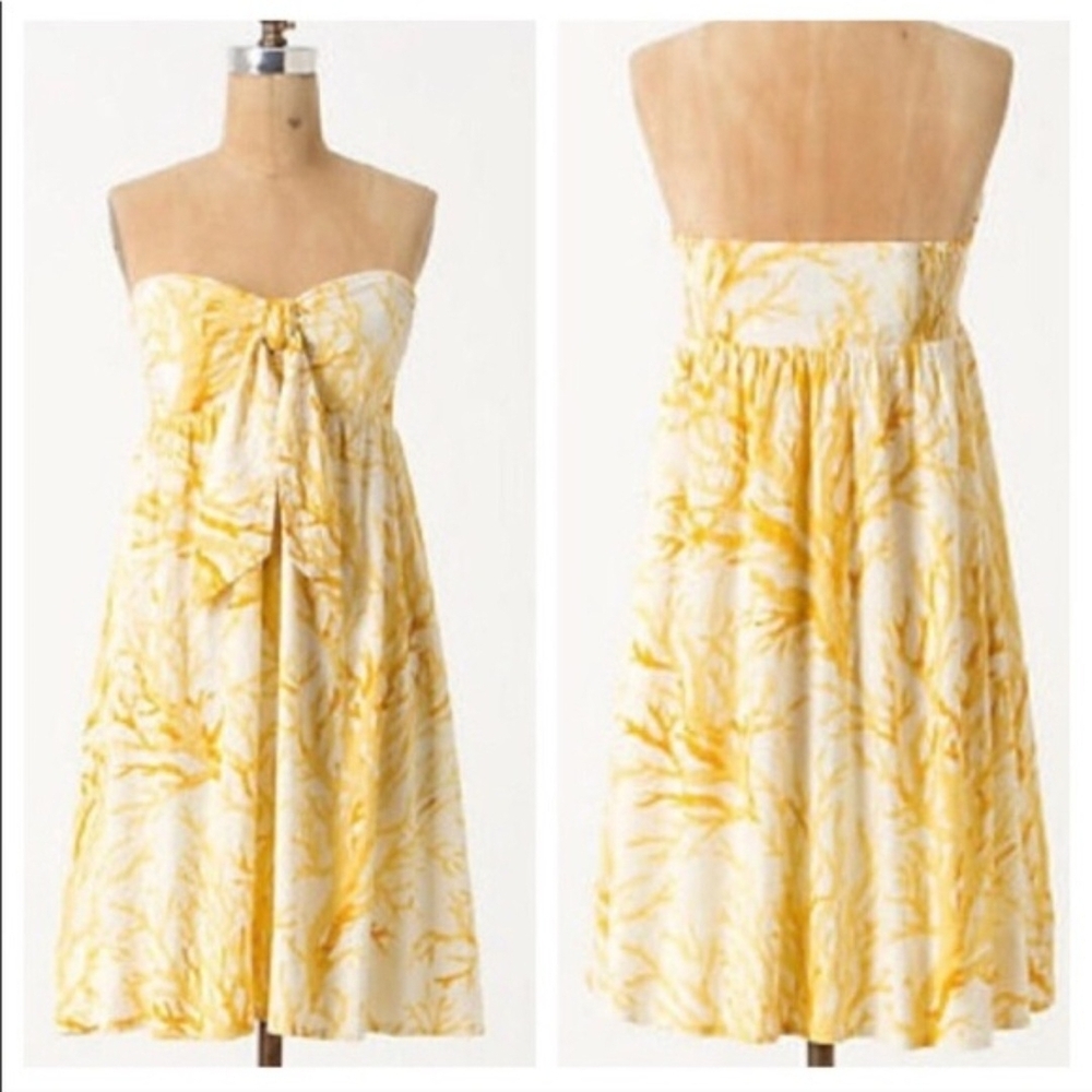 HD in Paris Yellow and White Strapless Midi Dress